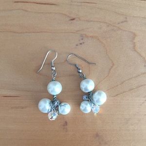 Used hand made pearl rhinestone earrings